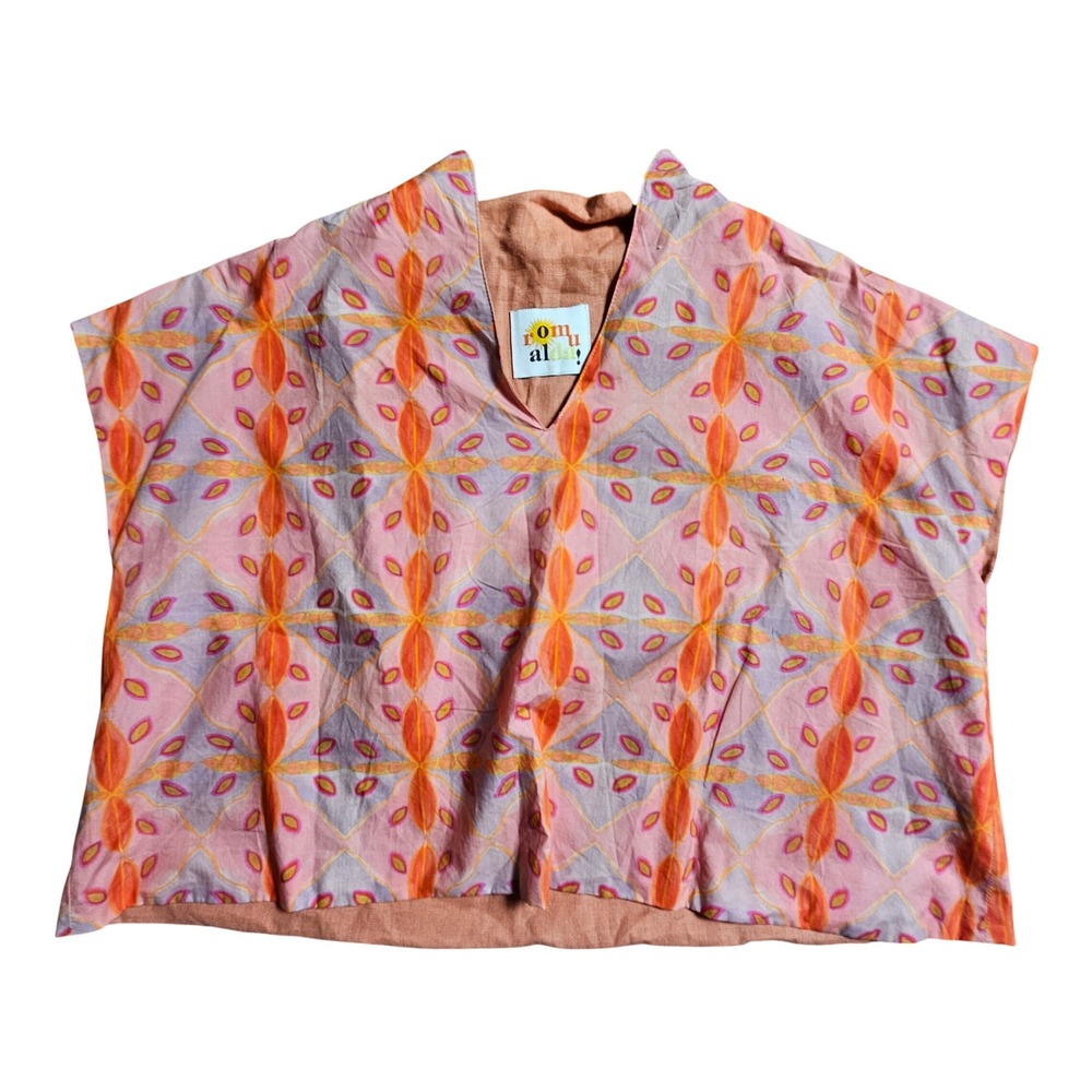 Romualda Linen Cotton Geometric Print Boxy Top S Art To Wear Coastal Resort